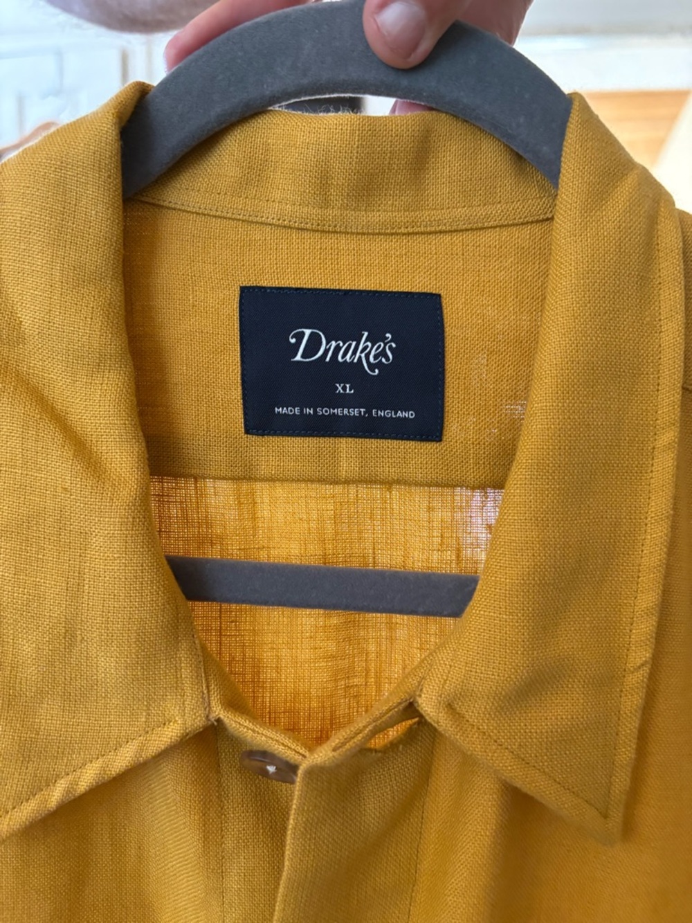 Drake's Mustard Yellow Linen Button-Down Shirt